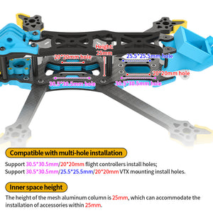Universal 5" Drone FPV Frame Carbon Fiber & CNC Aluminum Compatible with DJI O4 Pro, O4, O3, & Vista (Dual DC/XH)
